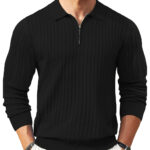 GENTS BLISS Polo Shirts for Men Casual Long Sleeve Mens Shirts Zipper Ribbed Knit Shirt