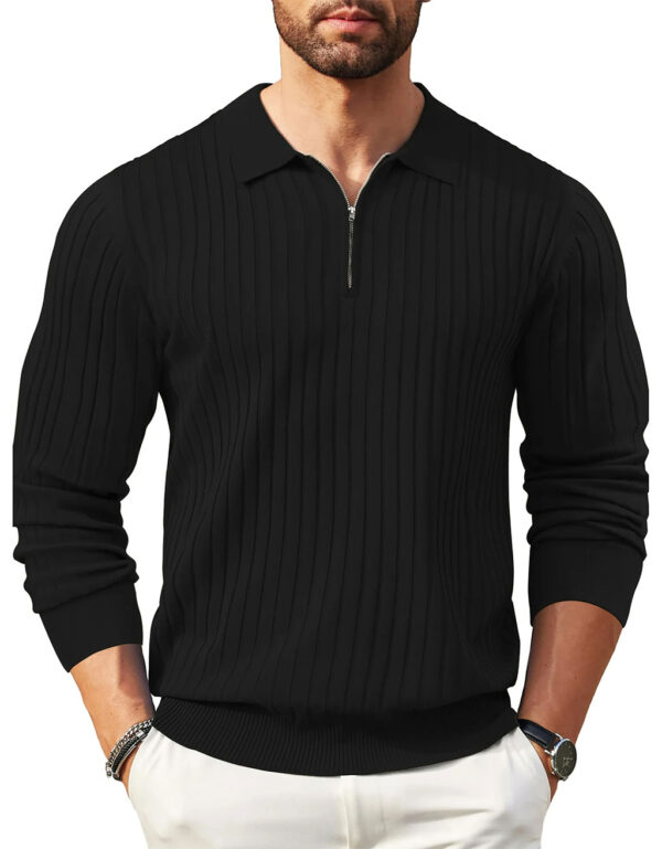 GENTS BLISS Polo Shirts for Men Casual Long Sleeve Mens Shirts Zipper Ribbed Knit Shirt