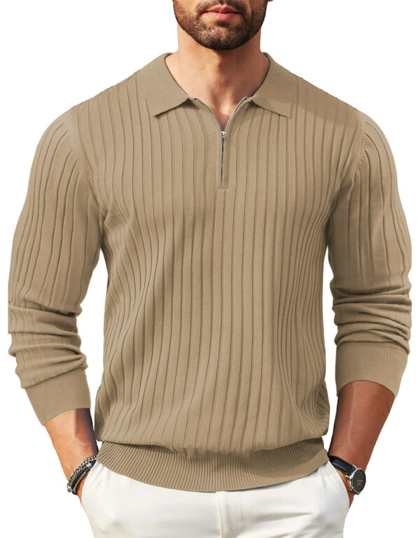 GENTS BLISS Polo Shirts for Men Casual Long Sleeve Mens Shirts Zipper Ribbed Knit Shirt